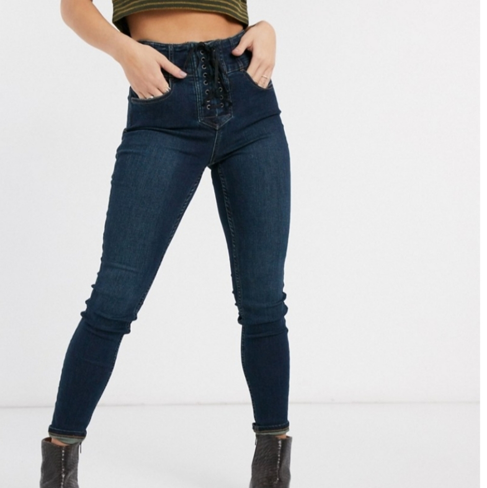 Free People Curvy high-rise lace up jeans